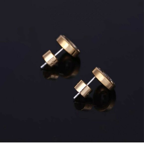 New Michael Kors Gold Crystal Pave Stud Earrings - Picture 14 of 14